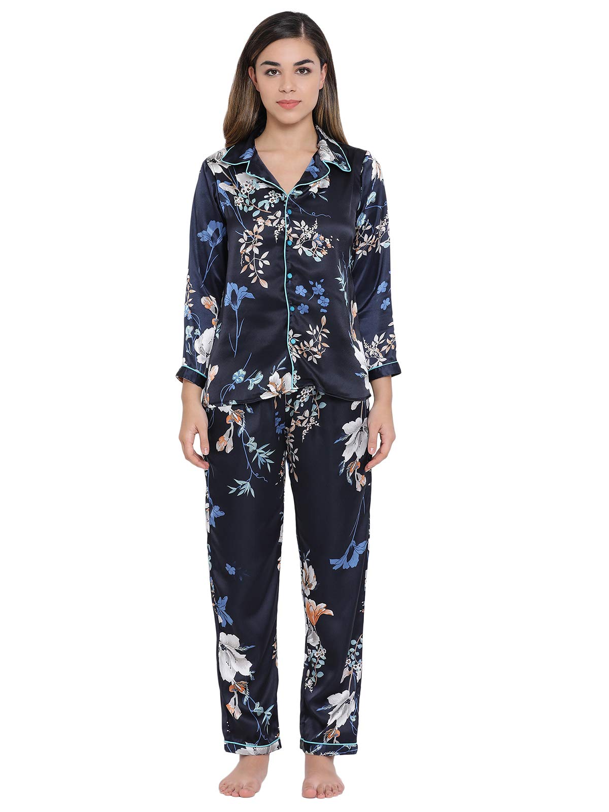 Clovia Womens Pyjama Top (Pack of 2) (Ns0597A08M_Blue_M) |Material: Satin