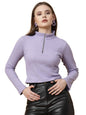Rigo High Collar Zipper Waffle Knit Top for Women | Casual Long Sleeves Western Tops for Women