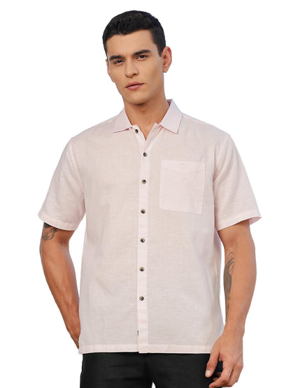 Thomas Scott Mens | Solid | Premium Irish Linen | Half Sleeve | Spread Collar | Casual | Shirt for Men Pink