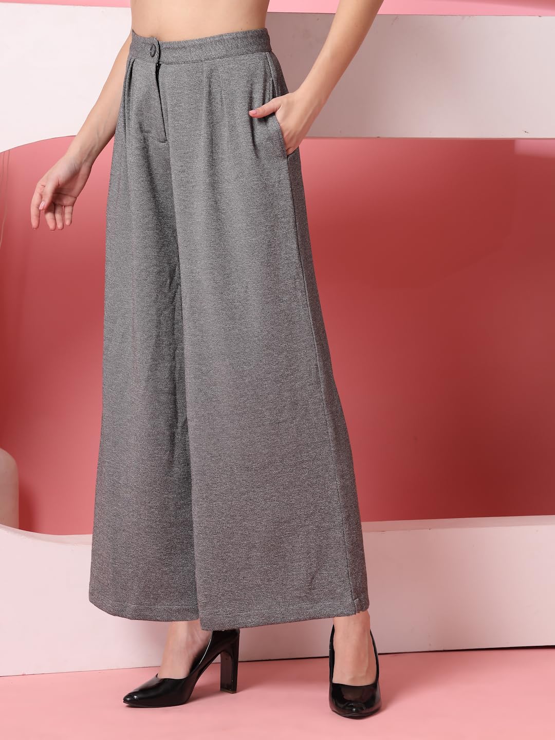 OOMPH! Matty Wide Leg Pants|Flared Korean Style Formal Pants|Baggy and Loose Trouser for Girls and Women|Stylish Korean Trousers