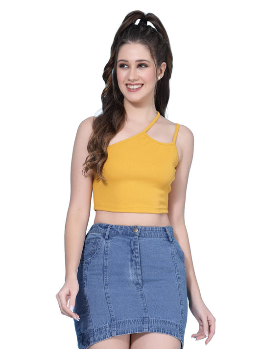 OOMPH! Crop Tops for Women, Yellow - mt583