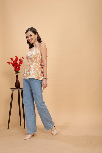 PATLANI Womens Rayon Sleeveless Printed top.