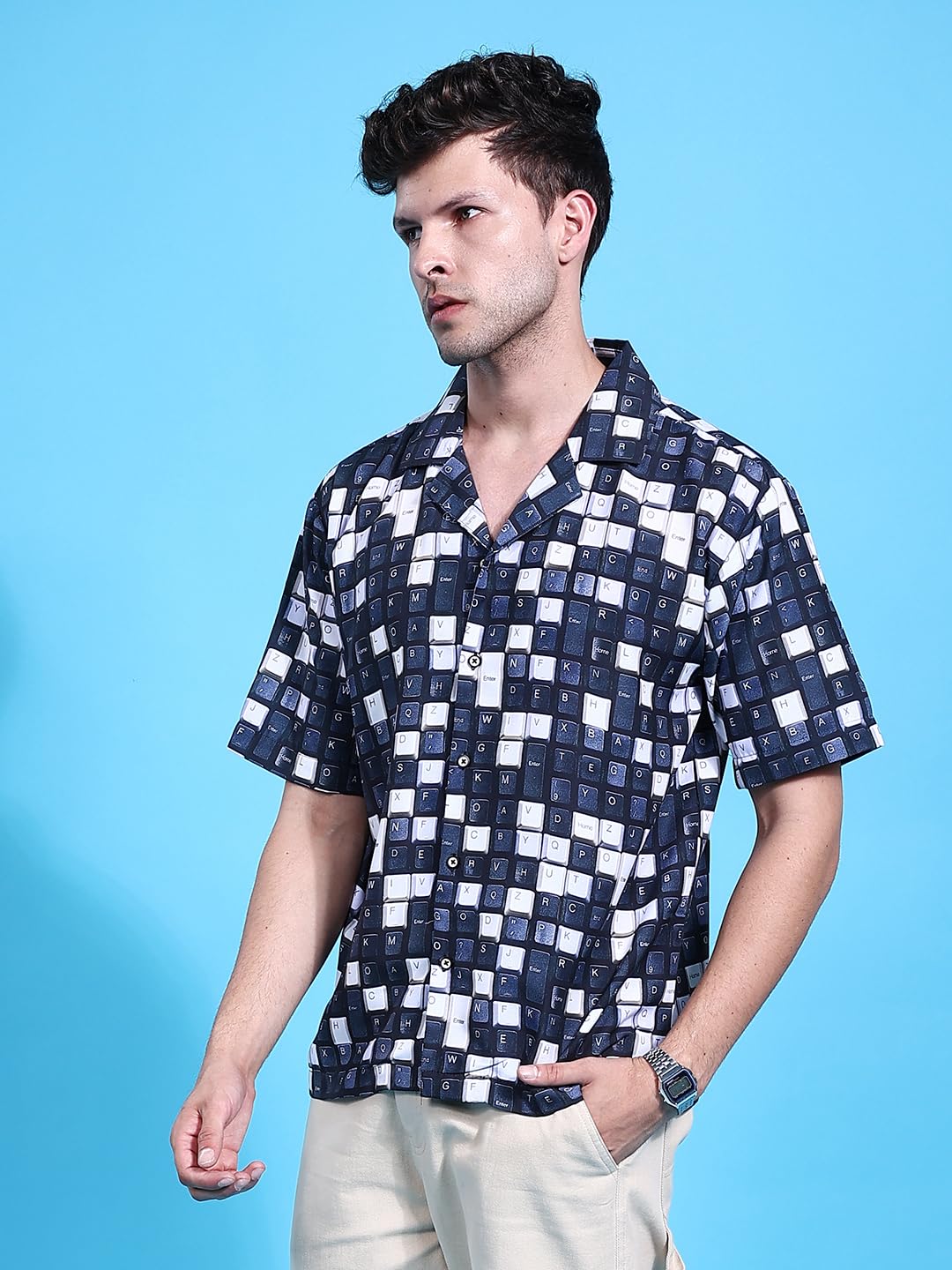 The Indian Garage Co Men Black Conversational Printed Oversized Casual Shirt