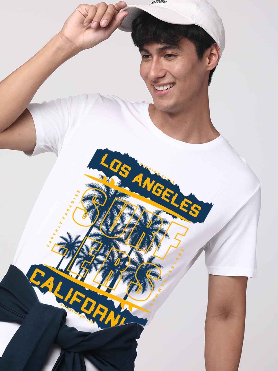 ADRO LA Surfers California Printed T-Shirt for Men - 100% Cotton, Regular Fit, Soft Breathable Fabric. (RN23-M-SRF-WH_White)