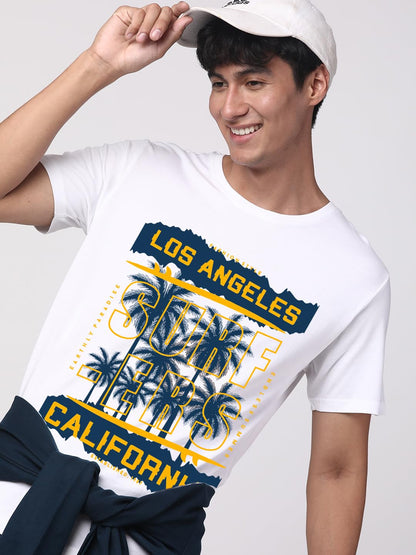 ADRO LA Surfers California Printed T-Shirt for Men - 100% Cotton, Regular Fit, Soft Breathable Fabric. (RN23-M-SRF-WH_White)