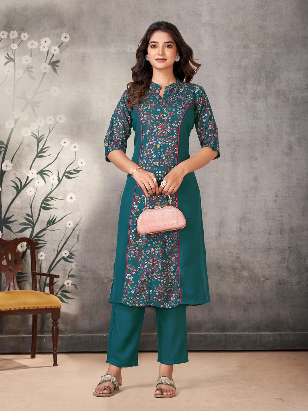 Pratham Blue WomenS Viscose Rayon Straight Kurta With Palazzos |Kurta Set For Women |Women Kurta |Women Printed Kurta Sets Kurt