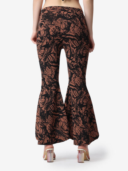 POPWINGS Casual Marble Print Bell Bottom Trousers for Women | Flare Fit Women Trousers for Summer | Stylish Western Regular Fit