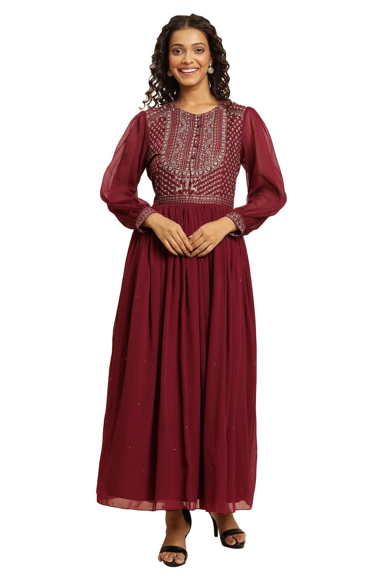 W Purple Floral Printed Maxi Dress For Women