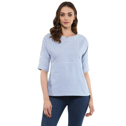 Idalia Blue- White Striped Top