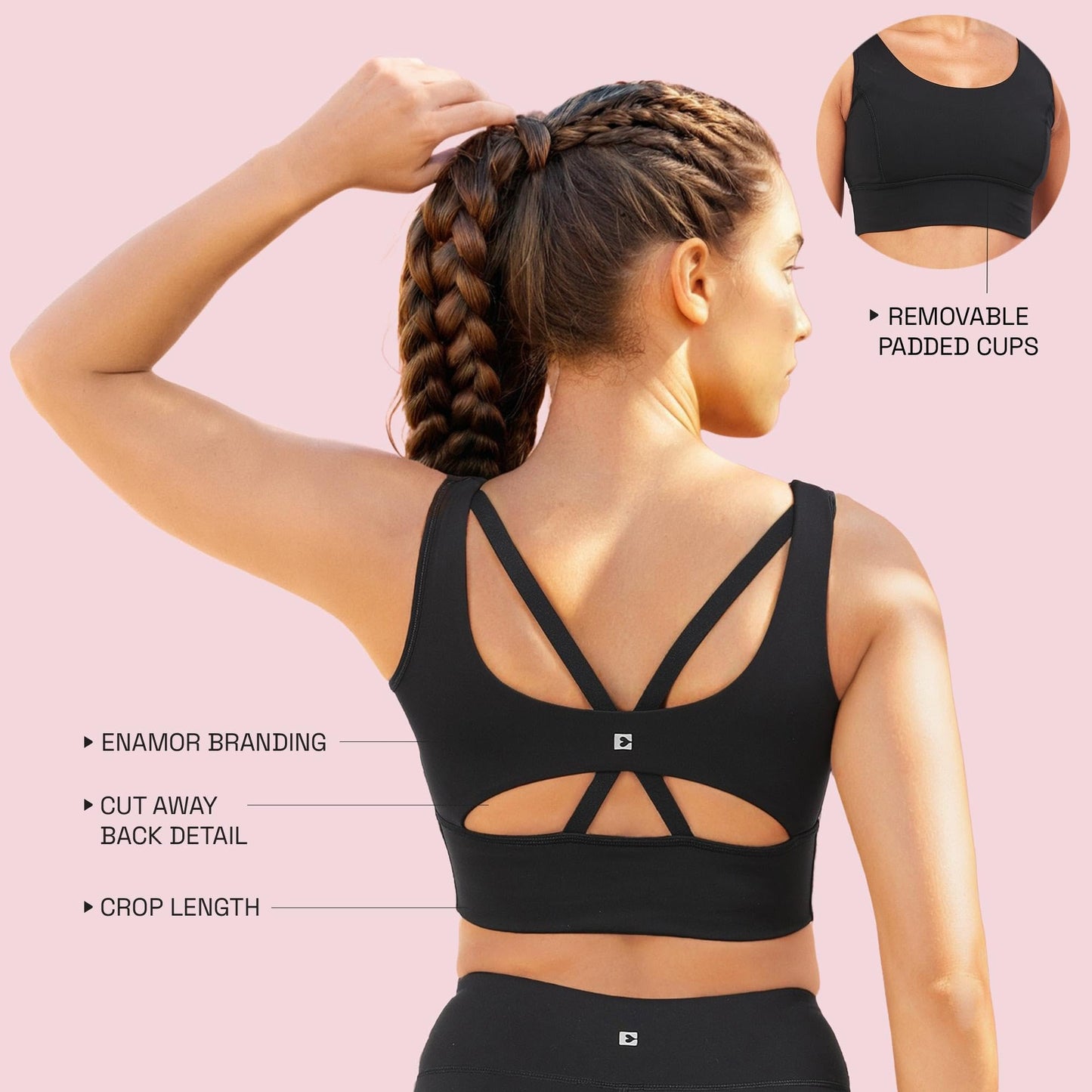 Enamor Womens Polyester Wire Free Casual Padded Sports Bra (A206_Jet Black