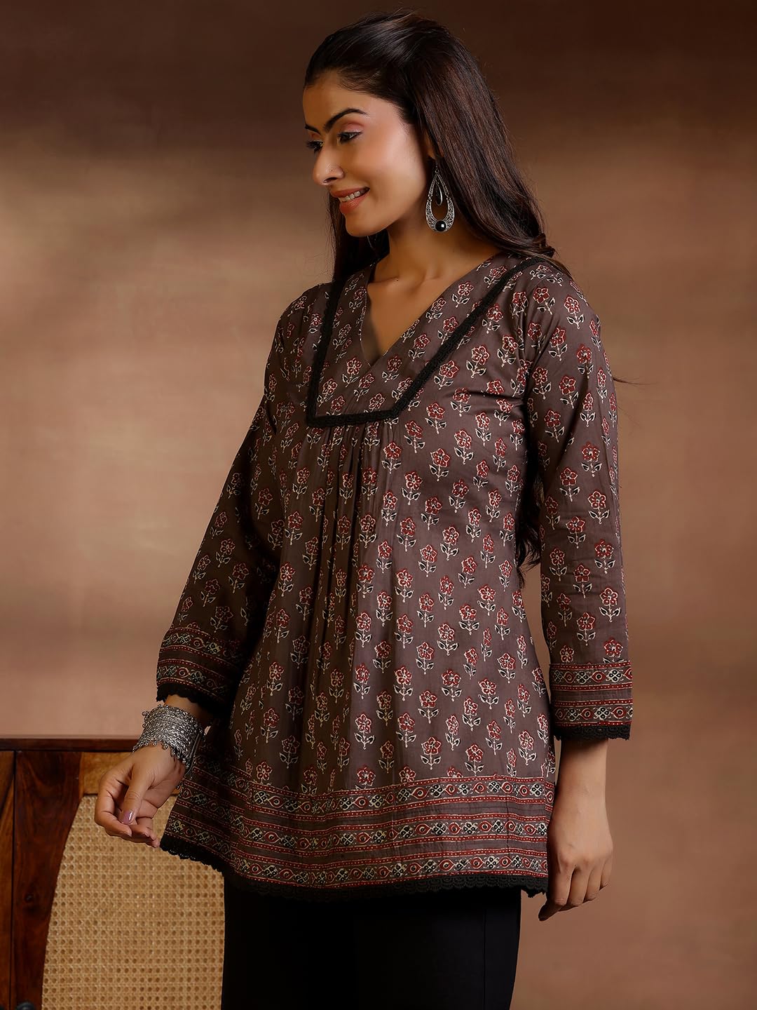Libas WomenS Cotton Floral A-Line Kurti (290630R Grey