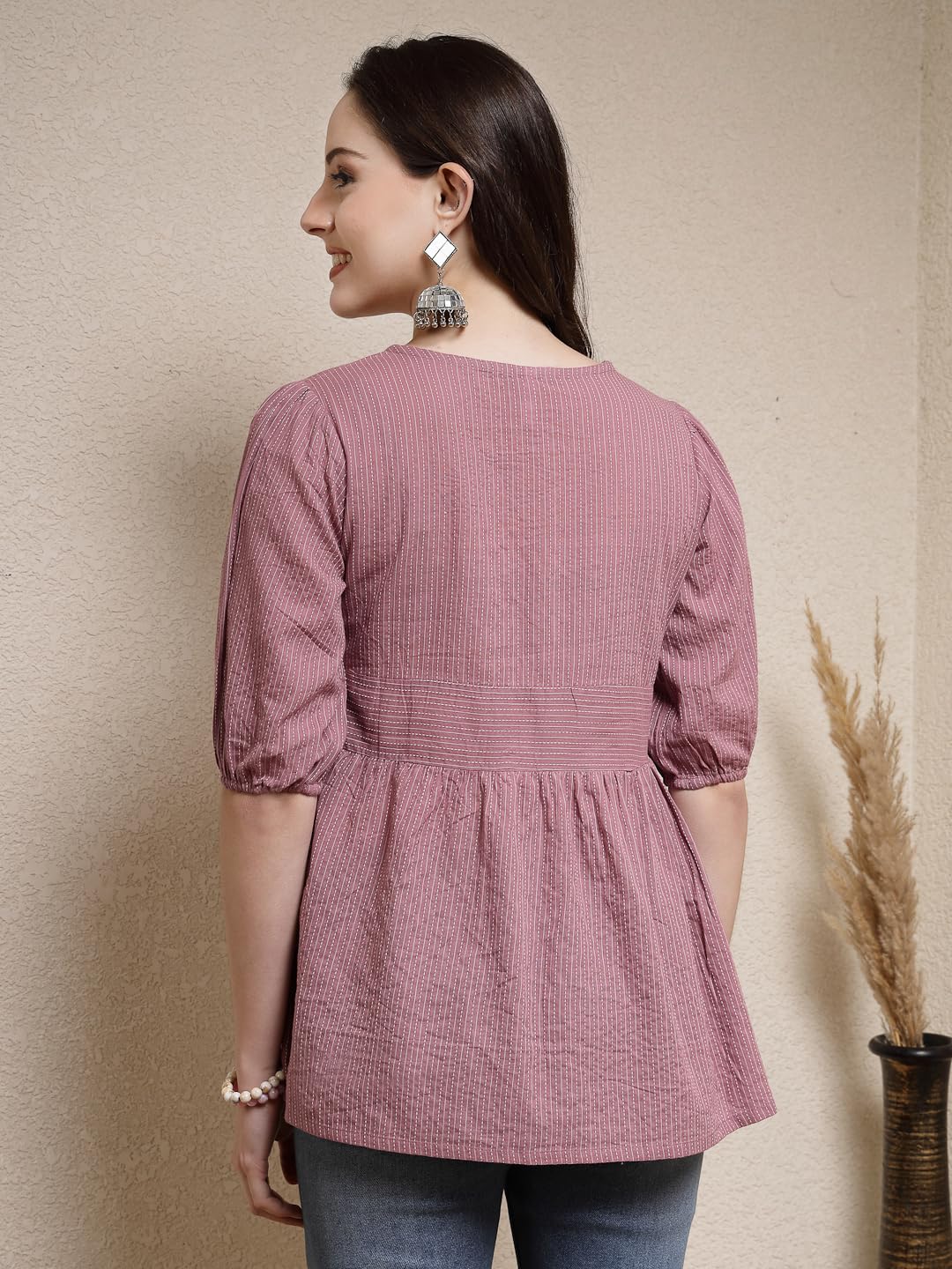 Stylum Womens Self Woven Kantha Cotton Peplum Top