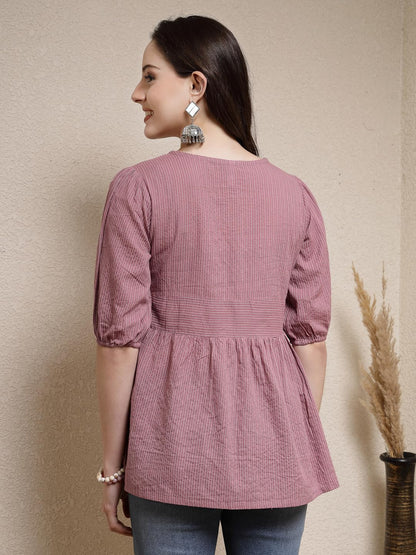 Stylum Womens Self Woven Kantha Cotton Peplum Top