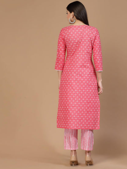 Lookmark WomenS Trendy Printed Cotton Blend Straight Kurta Pant Set||Az-Lm-P1-Ks2100-M Dark Pink
