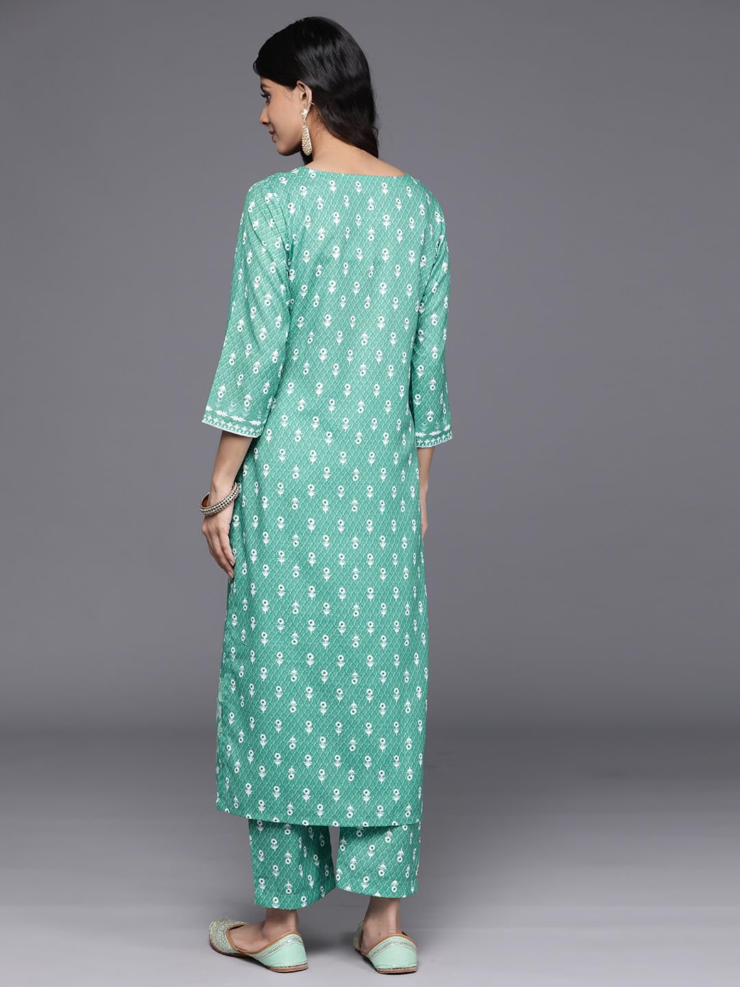 Varanga Women Sea Green Printed Kurta Set Paired with Printed Bottom