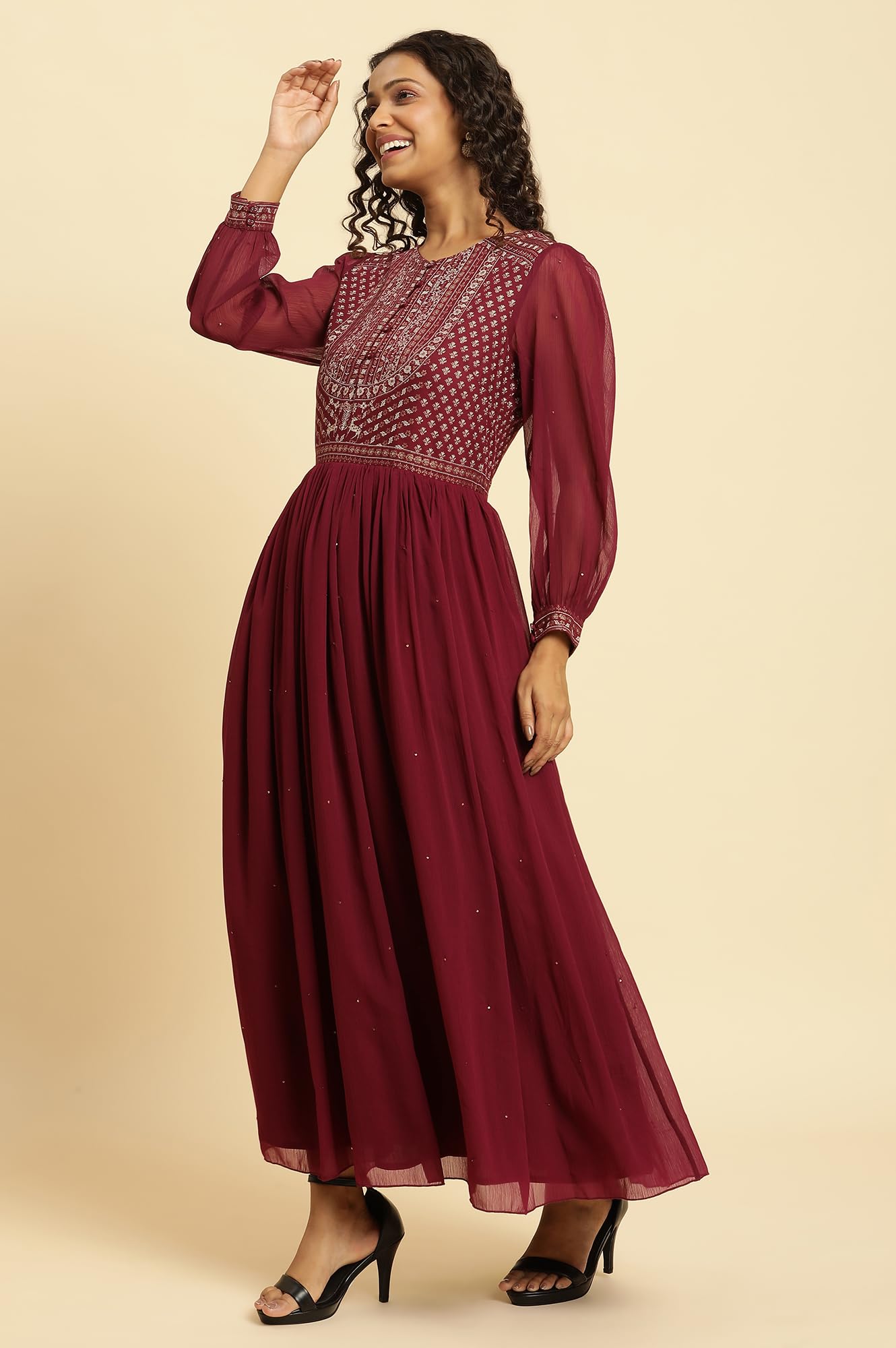 W Purple Floral Printed Maxi Dress For Women