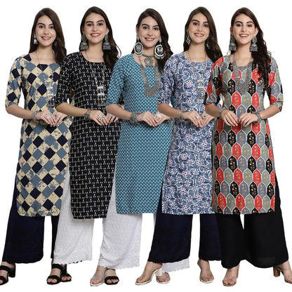 Pinkmint WomenS Crepe Kurti For WomenS Ethnic Printed Kurti For WomenS (Pack Of 5)
