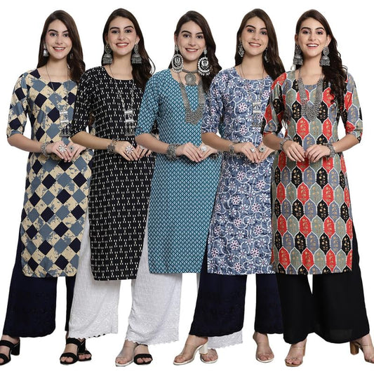 Pinkmint WomenS Crepe Kurti For WomenS Ethnic Printed Kurti For WomenS (Pack Of 5)
