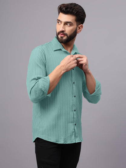 Finivo Fashion MenS Casual Button Down Shirts Long Sleeve Linen Shirt Fashion Textured Beach Summer Shirts Turquoise