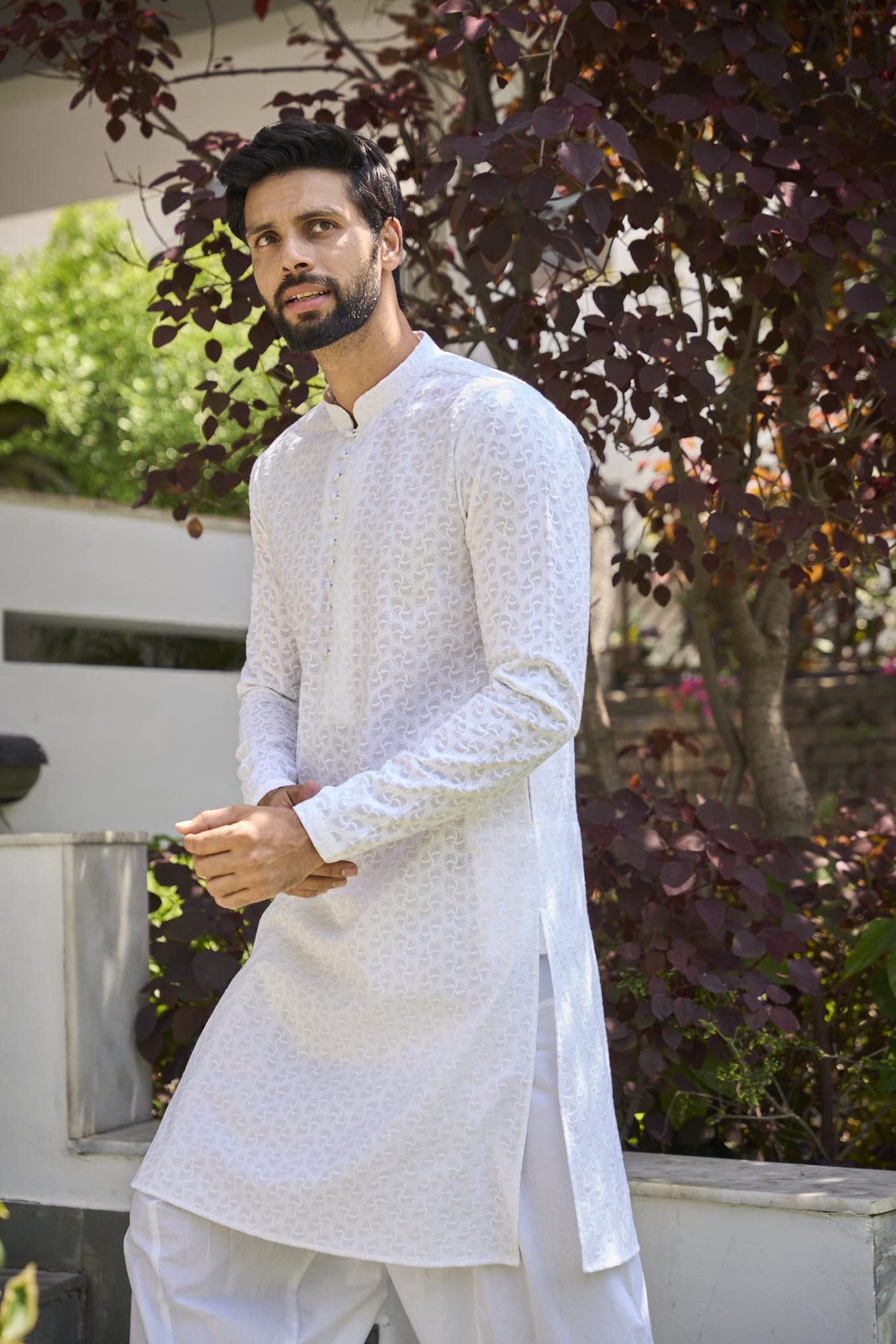 See Designs Mens Kurta - Specially Crafted And Designed For The Eid Festival White Cotton Regular Fit Embroidered Kurta Mandarin