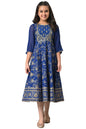 Aurelia Girls Cotton Fit and Flare Knee-Length Casual Dress (22AUG10292B-506187_Blue