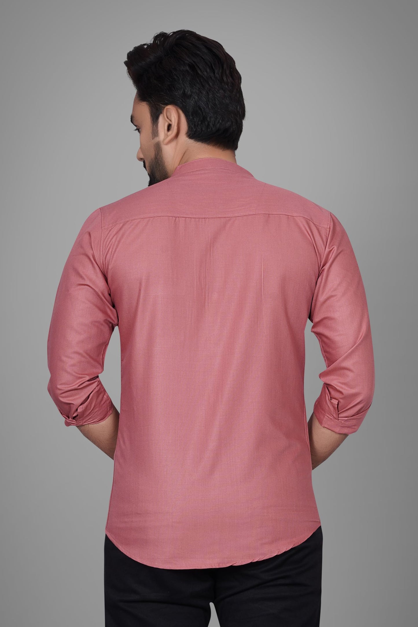 Besix MenS Cotton Solid Shirt With Mandarin Collared Full Sleeve Button Closure Curved Hem Straight Length And One Pocket | Mdr