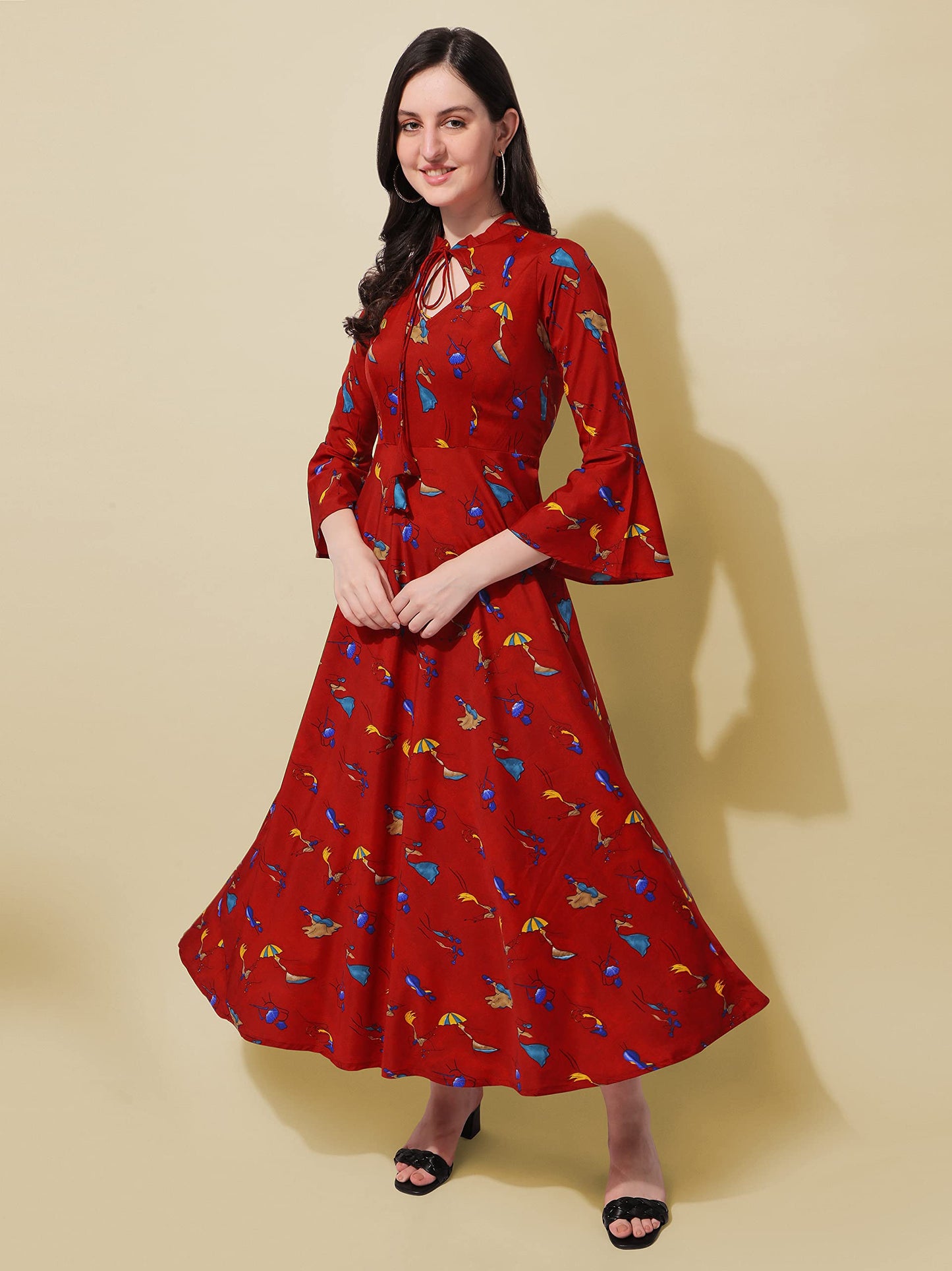 Oomph! WomenS Western & Fusion Wear Long Dresses For Women, Beach, Red - Md436