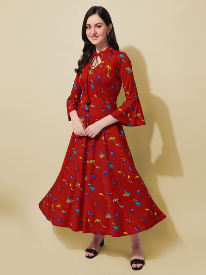 Oomph! WomenS Western & Fusion Wear Long Dresses For Women, Beach, Red - Md436