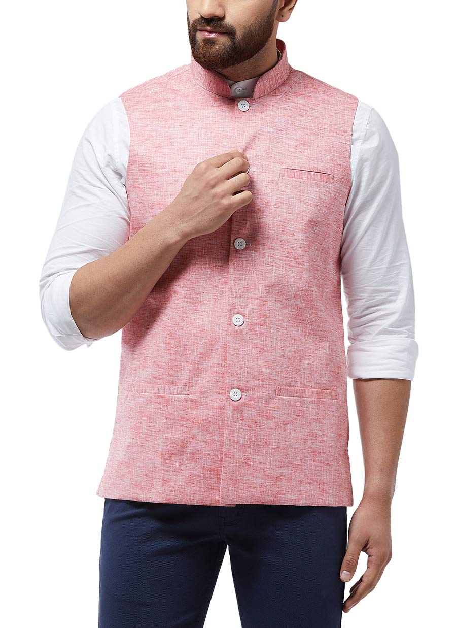 SOJANYA (Since 1958 Men's Cotton Linen Blend Coral Waist Coat, Size: 38