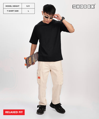 SHODOX Mens 100% Cotton Relaxed Fit Half Sleeve Tshirt for Men Drop Shoulder Front and Back Solid Round Neck T-Shirts (Pack of 1