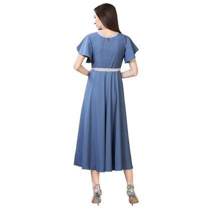 Oomph! WomenS Western & Fusion Wear Midi Dresses For Women, Beach, Blue - Md67