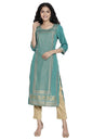 Aurelia WomenS Viscose Green Geometric Round Neck Straight Kurta_21Aua11331-502654_Xs