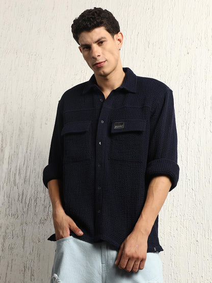 Hubberholme Men Summer Cotton Spread Collar Long Sleeves Oversized Casual Shirt 26 Blue