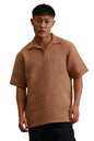 Hubberholme Brown Cotton Short Sleeves Polo Collar Oversized Tshirts