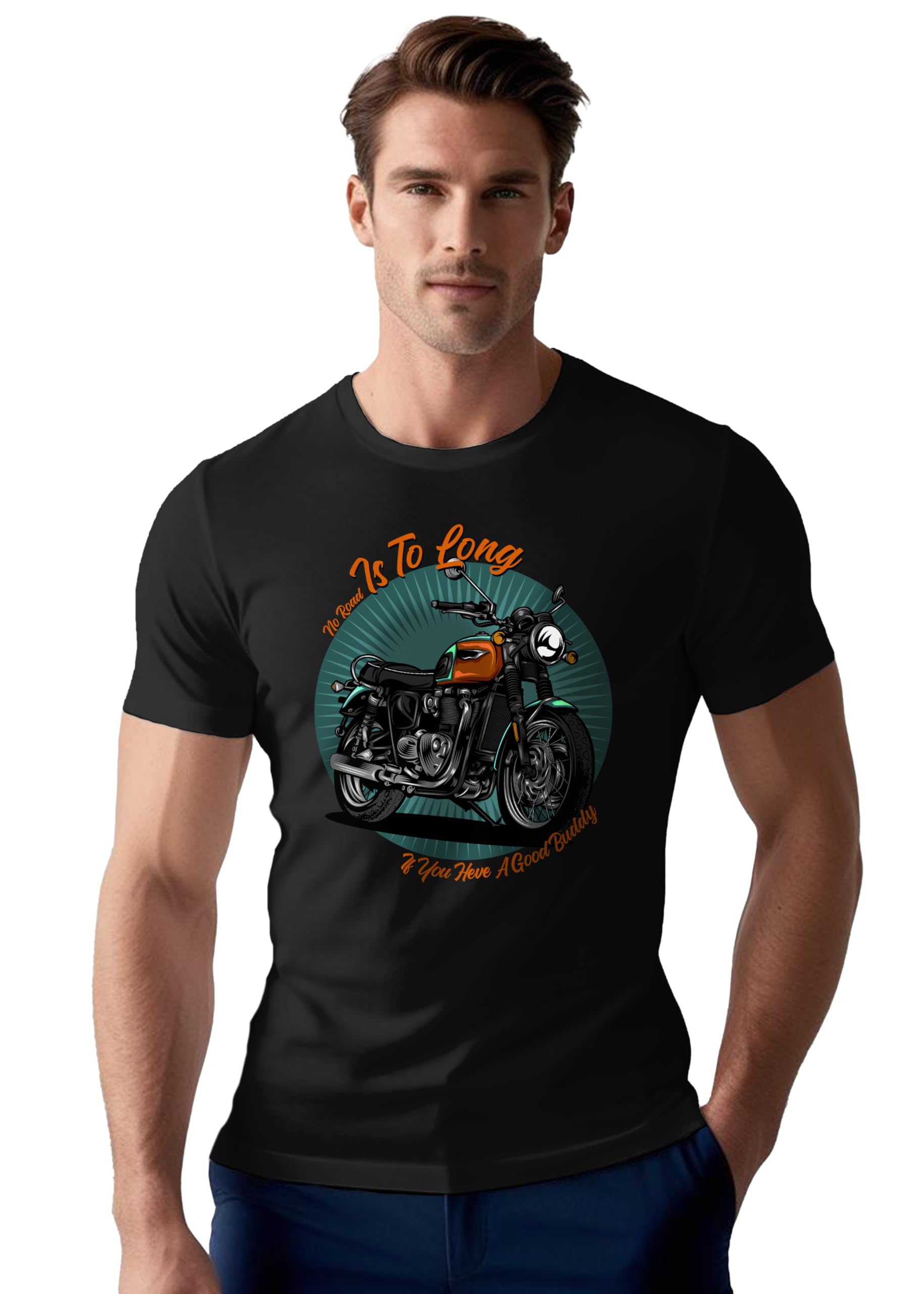 Peppyzone Mens Regular Fit T-Shirt (PZ-RT-Biker 1-5_Black2