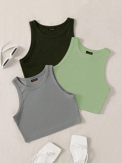 Toochki Tops for Woman | Spandex Top | Crop | Short | Western | for Jeans | Sleeveless | Stretchable | Pack of Three | Grey-Pist