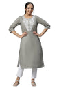 Aurelia Women Grey Cotton Geometric Printed Straight Kurta_22AUA13345-505794_S