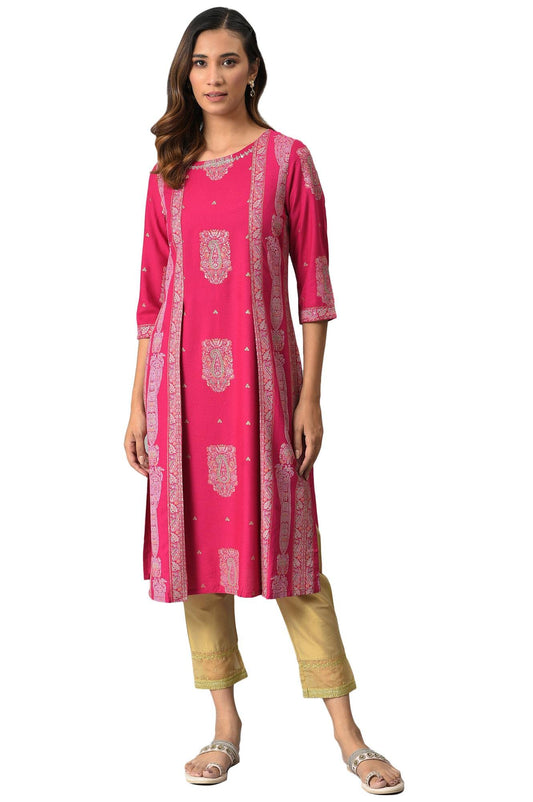 W for Woman Dark Pink Mock Layered Beadwork Kurta