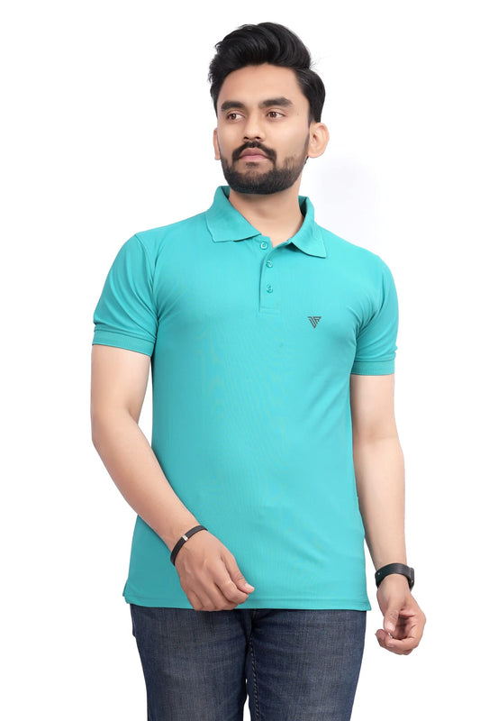 More & More MenS Solid Regular Fit Polo Sea Green