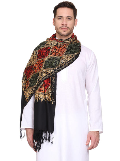 Weavers Villa Mens Matka Embroided Cashmilon Gents Shawls, Stoles, Muffler for Men, 70cm x 200cm
