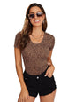 Toochki Tops for Woman | Spandex Top | T-Shirt | Tshirt | Western | for Jeans | Short Sleeve | Stretchable | Animal Print | Brow