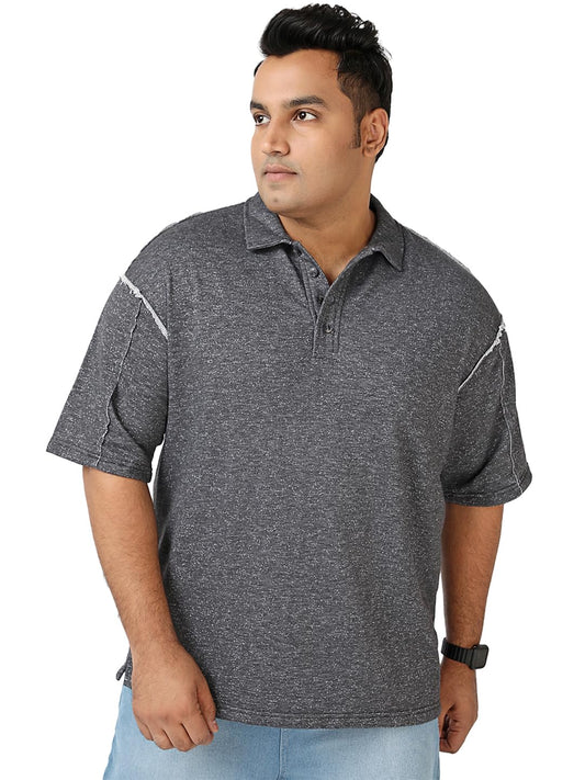 Bewakoof Heavy Duty 1.0 Mens Solid Oversized Fit Half Sleeve Cotton Blend Plus Size Polo T-Shirt_685165_Grey_5XL