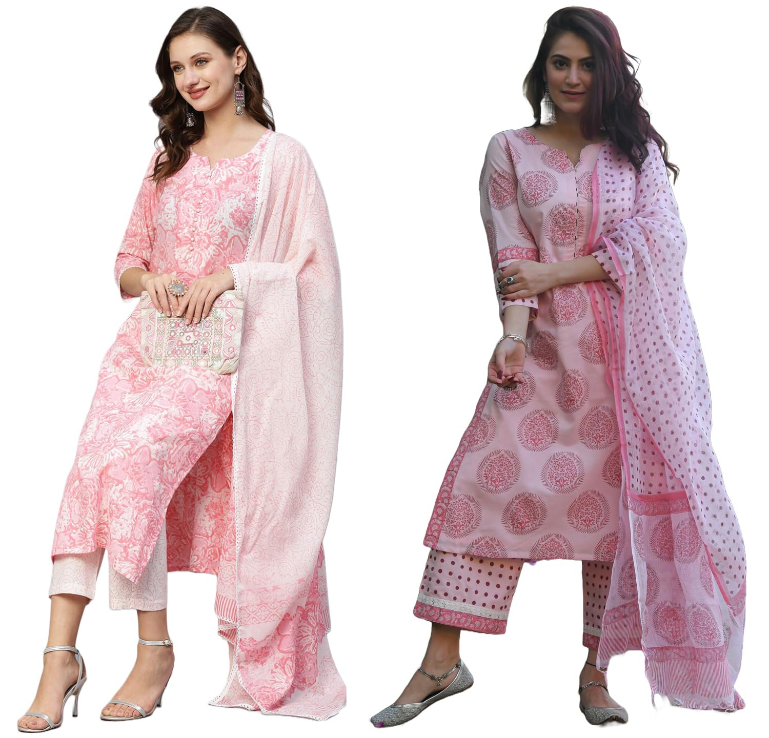 ANNI DESIGNER 2 Pack Women s Cotton Blend Kurta, Multicolored, Small