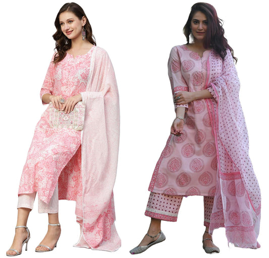 ANNI DESIGNER 2 Pack Women s Cotton Blend Kurta, Multicolored, Small
