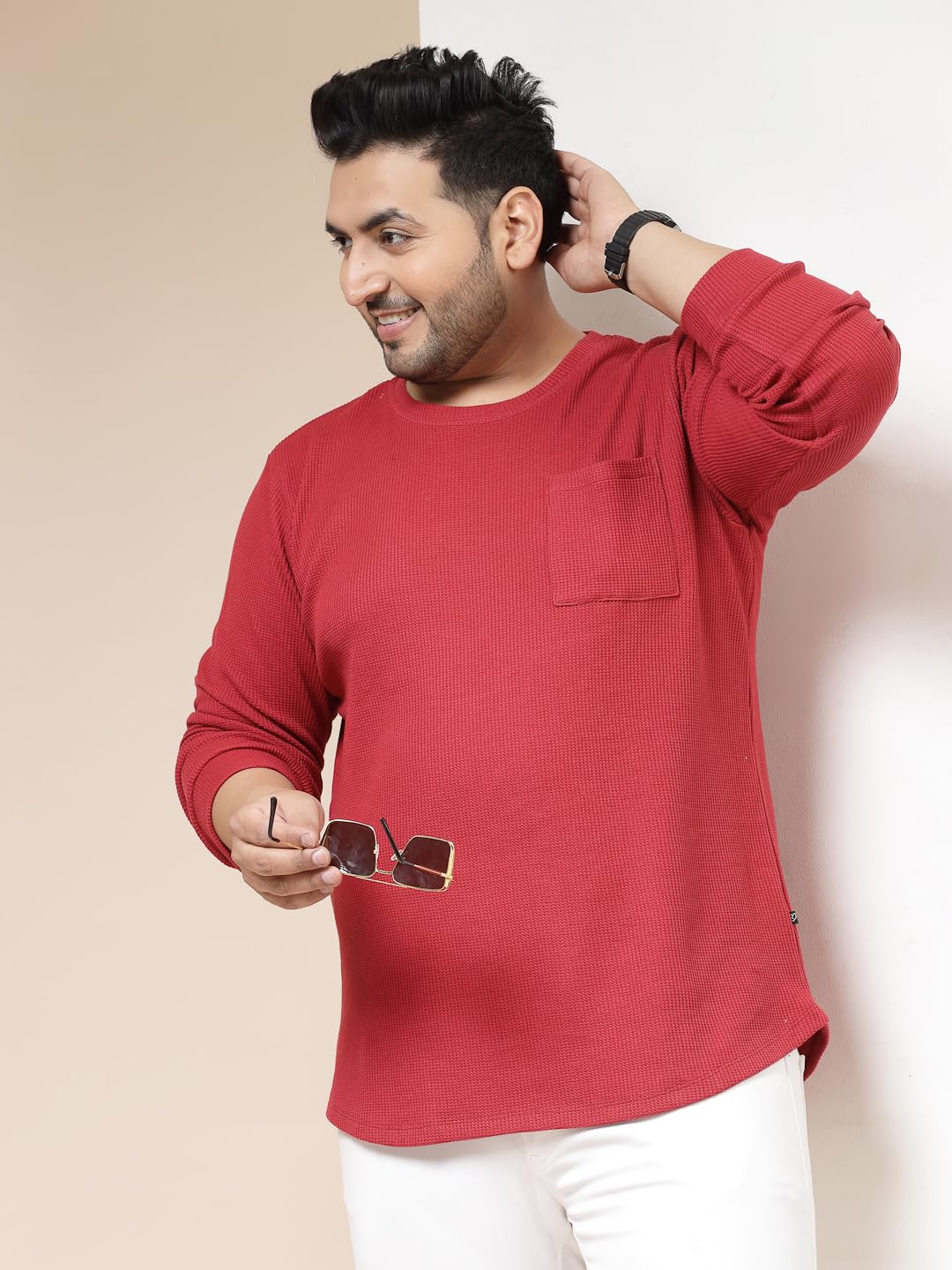 Rigo Plus Size T-Shirt for Men | Round Neck, Solid T-Shirt for Men | Full Sleeves Plus Size T-Shirt for Men | Casual Wear, Styli