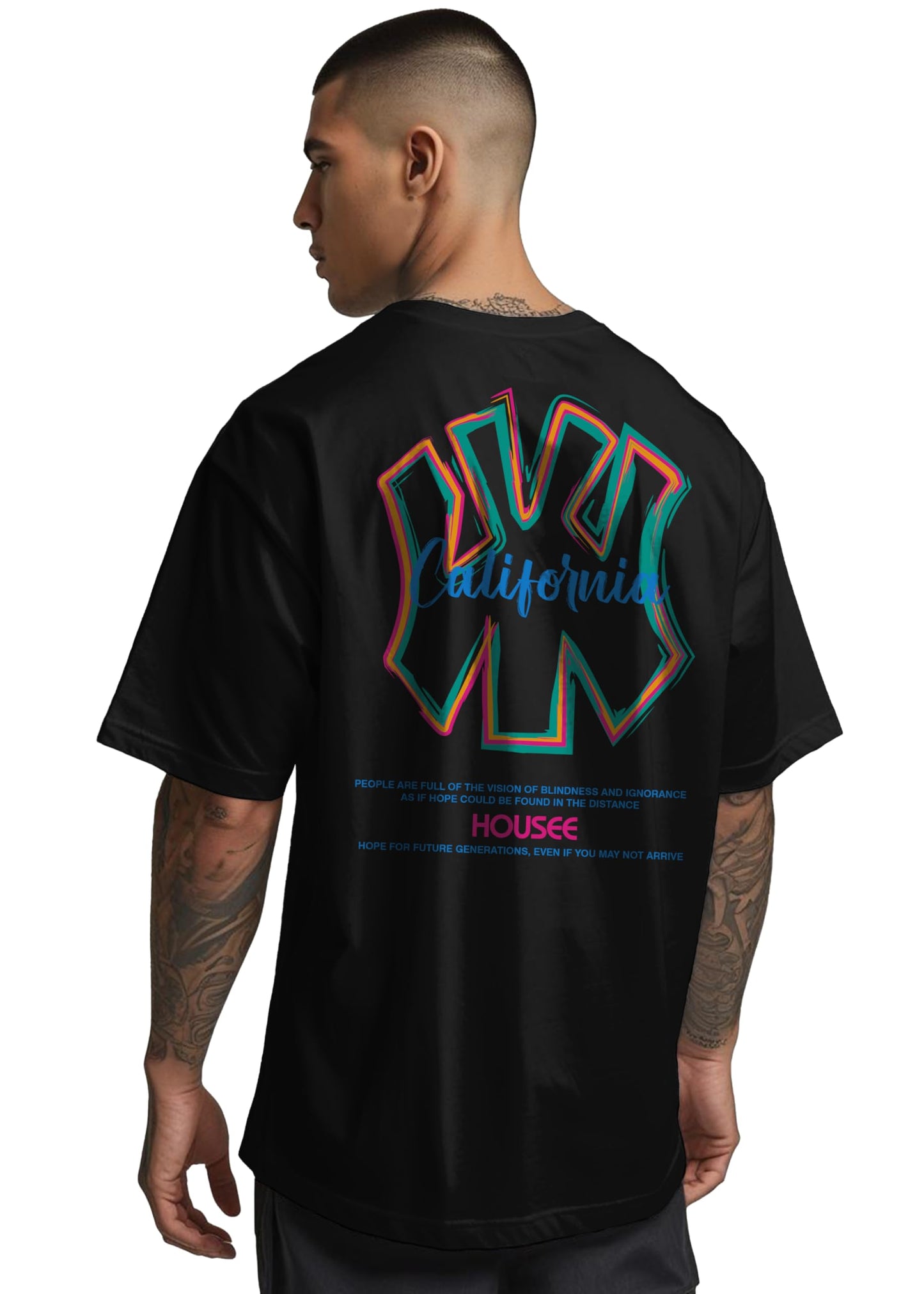 Peppyzone Mens Oversized Fit T-Shirt (PZ-OST-Trendy42_Black