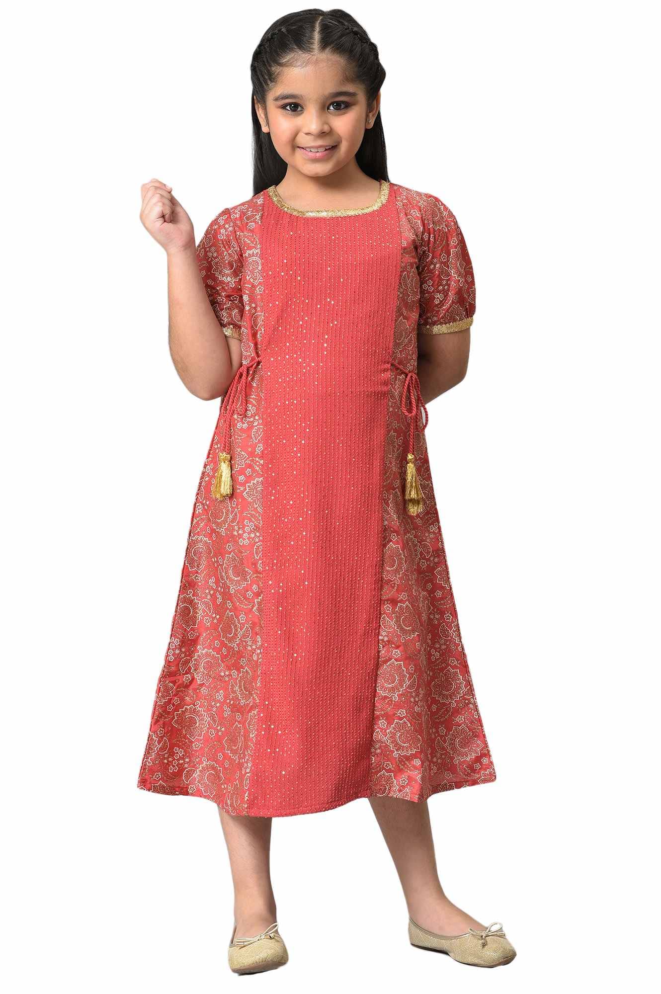 Aurelia Girl's Maroon Floral Printed Dress_22AUG10215C-604714_14-15