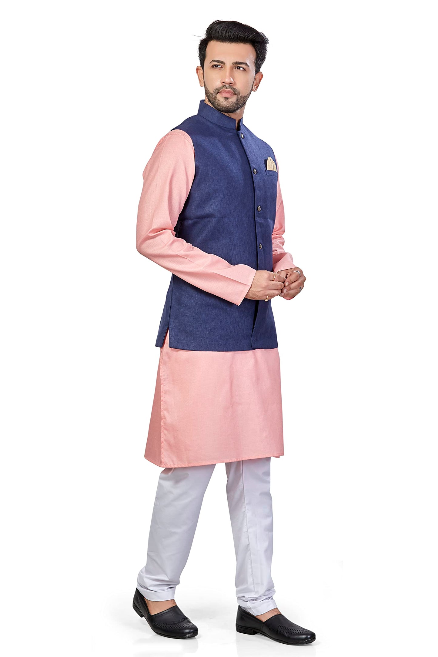 BE ACTIVE Mens Solid Linen Blend Kurta Pyjama 3 Piece Set || Men Kurta Pajama With Modi Jacket || Kurta Pajama Nehru Jacket For