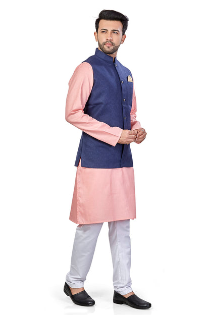 BE ACTIVE Mens Solid Linen Blend Kurta Pyjama 3 Piece Set || Men Kurta Pajama With Modi Jacket || Kurta Pajama Nehru Jacket For