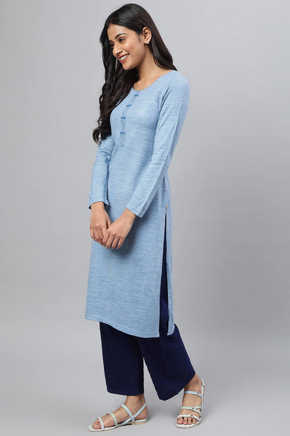 Blue Acrylic Plus Size Winter Kurta